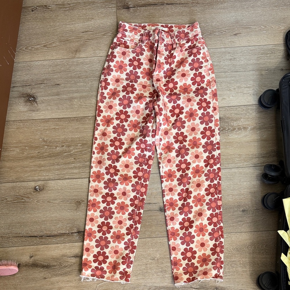 PacSun Floral Red and Pink Pants